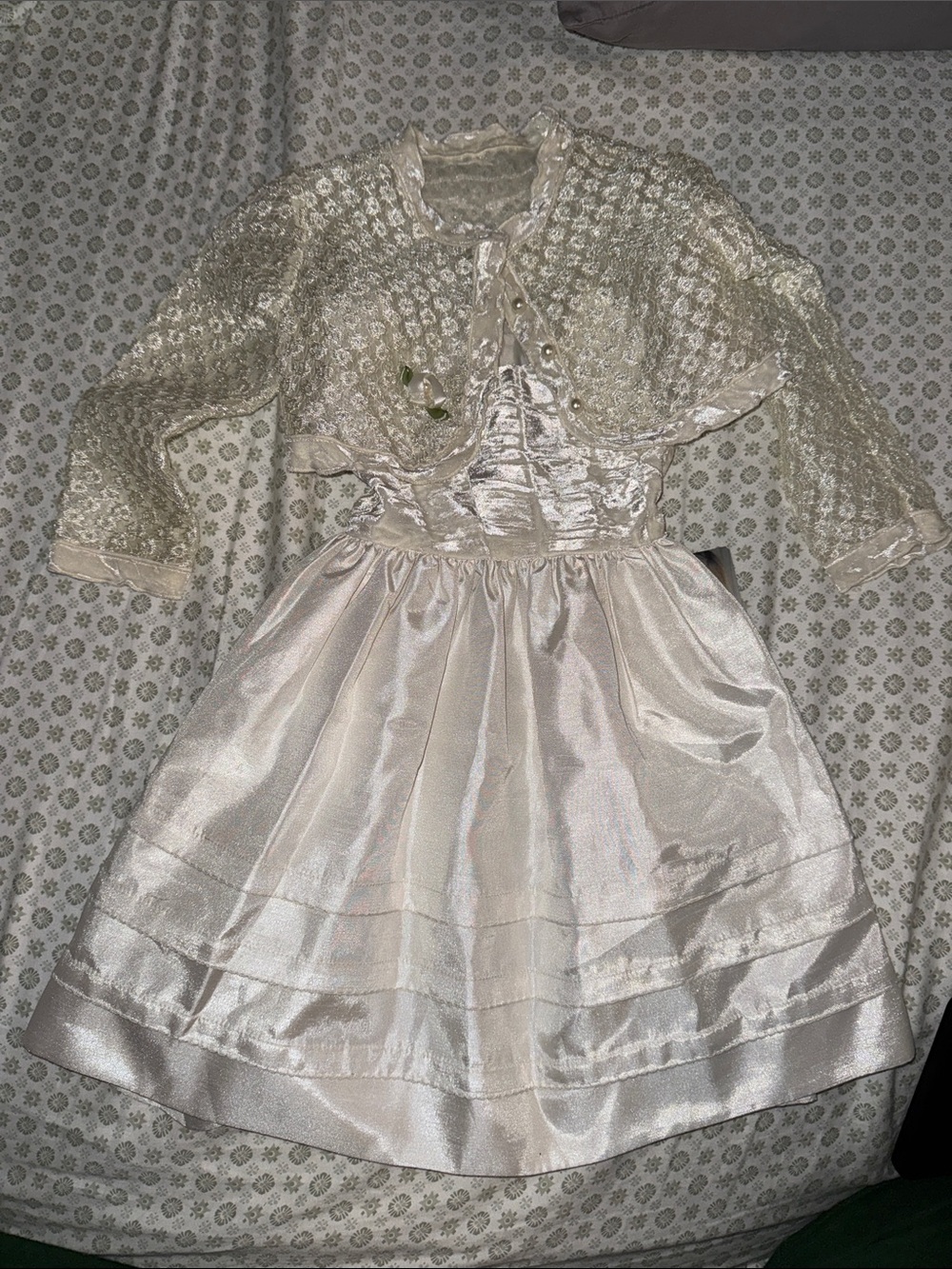 Sweet Heart Rose Ivory Satin Party Dress with Lace Bolero